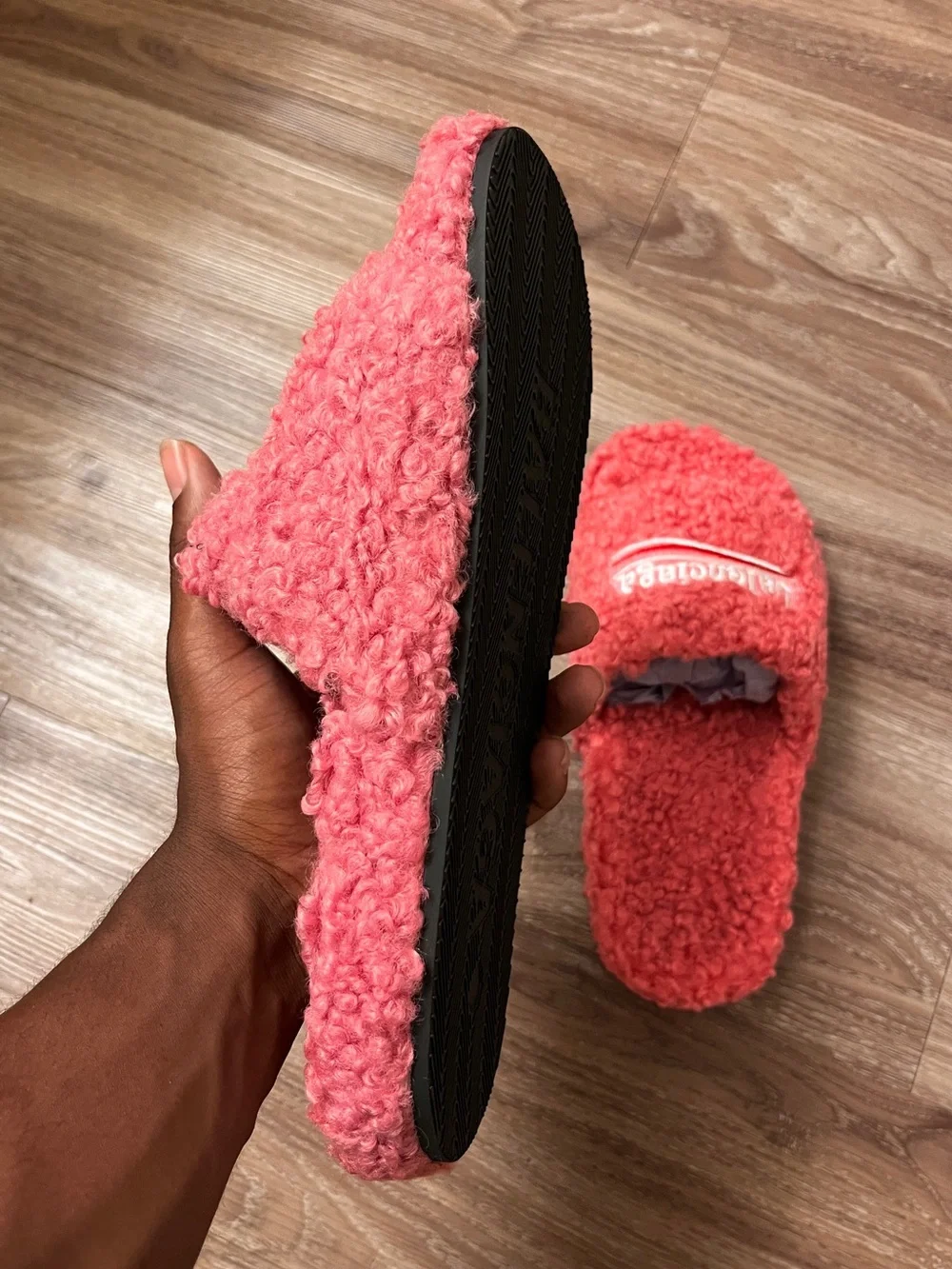 Balenciaga Red Shearling Slide Sandals